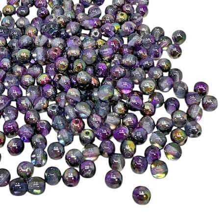 4mm Round Glass Beads, Crystal Magic Purple (Qty: 50)