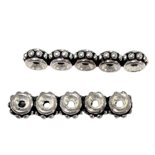 Tierra Cast 5-Hole Spacer Bar, Dots, Antiqued Silver Plate, 27 x 6mm (Qty: 2) Discontinued
