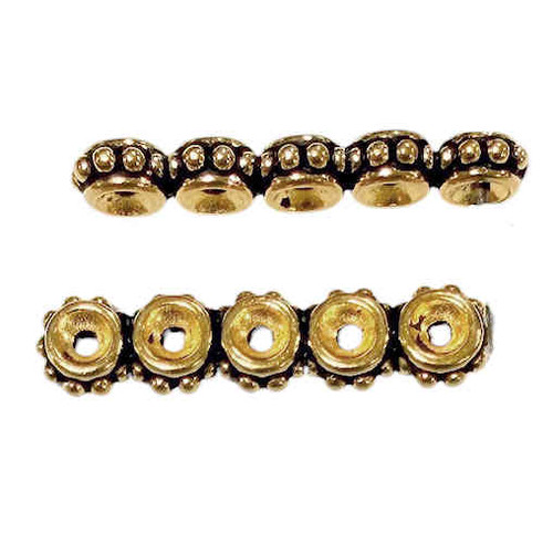 Tierra Cast 5-Hole Spacer Bar, Dots, Antiqued Gold Plate, 27 x 6mm (Qty: 2) Discontinued