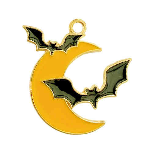 Bats and Moon Charm, 25mm (Qty: 1) 