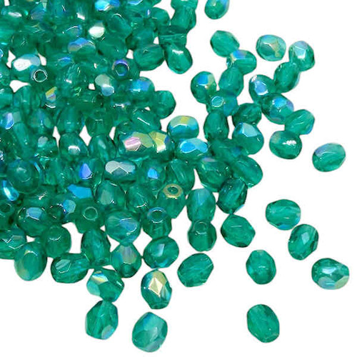 4mm Fire Polish, Green Teal AB (Qty: 50)