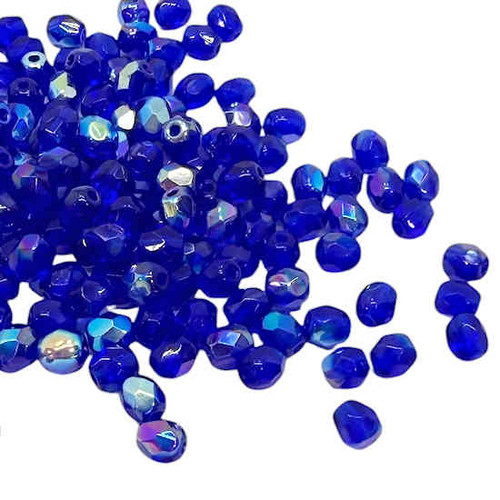4mm Fire Polish, Cobalt AB (Qty: 50)