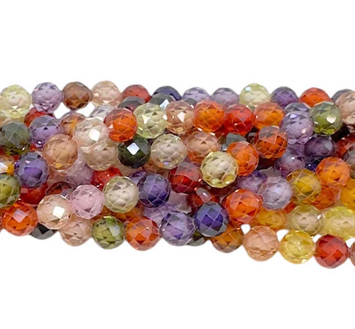4mm Multi-Color Cubic Zirconia Faceted Rounds (Synthetic), 14.5" strand (~88 beads)