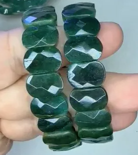 Dark Green Aventurine 2 hole faceted rectangle - 9.5x14.5mm - 22 pcs