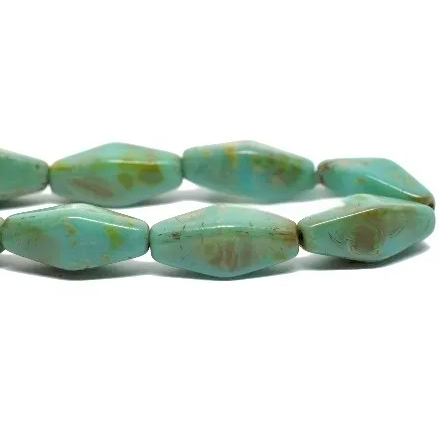 Elongated Rhombus Beads, Tiffany Green w/Picasso, 7x14mm (Qty: 10)