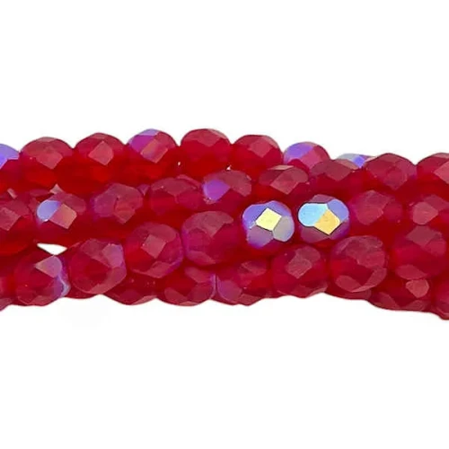 Bulk! 6mm Fire Polish, Matte Siam AB(12 strands of 50 = 300) 25% discount