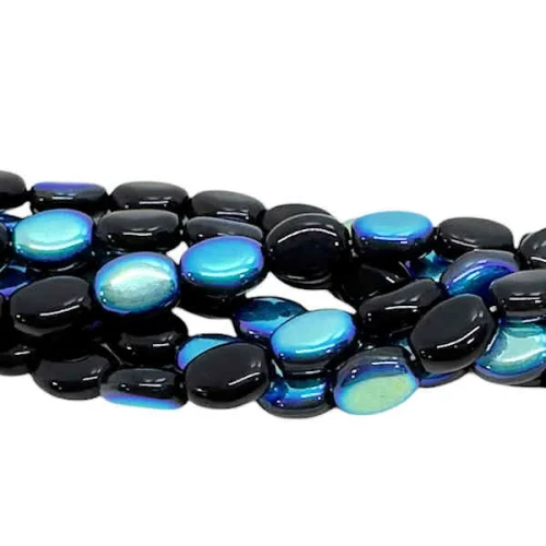 Czech Glass Flat Ovals, Jet AB, 8x6mm (Qty: 24)