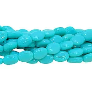 Czech Glass Flat Ovals, Green Turquoise, 8x6mm (Qty: 24)