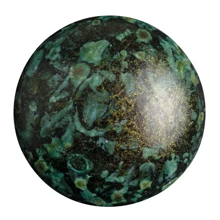 14mm Cabochon par Puca, Matte Metallic Spotted Green (Qty: 1) Overstock