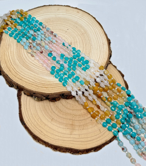 Multi-Gemstone Sea & Sand, 6mm Faceted Coin Beads (15" strand)