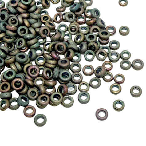 Size 8 Spacer Beads (Demi Rounds), 2035, Matte Metallic Khaki Iris (10 gr.) 