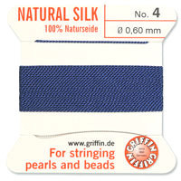 Griffin Silk Bead Cord, Dark Blue, Size 4 (0.6mm) (2m, approx. 6.5 ft)