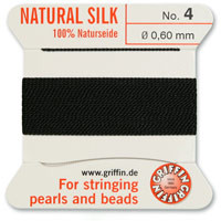 Griffin Silk Bead Cord, Black, Size 4 (0.6mm) (2m, approx. 6.5 ft)