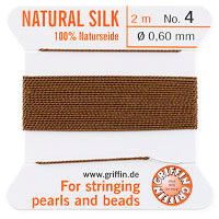 Griffin Silk Bead Cord, Brown, Size 4 (0.6mm) (2m, approx. 6.5 ft)