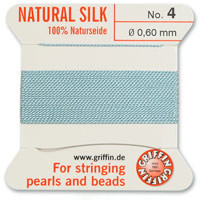 Griffin Silk Bead Cord, Turquoise, Size 4 (0.6mm) (2m, approx. 6.5 ft)