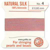 Griffin Silk Bead Cord, Dark Pink, Size 4 (0.6mm) (2m, approx. 6.5 ft)