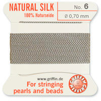 Griffin Silk Bead Cord, Gray, Size 6 (0.7mm) (2m, approx. 6.5 ft)