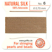 Griffin Silk Bead Cord, Beige, Size 6 (0.7mm) (2m, approx. 6.5 ft)