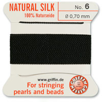 Griffin Silk Bead Cord, Black, Size 6 (0.7mm) (2m, approx. 6.5 ft)