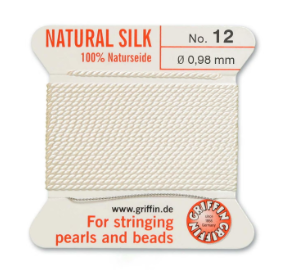 Griffin Silk Bead Cord, White, Size 12 (0.98mm) (2m, approx. 6.5 ft)