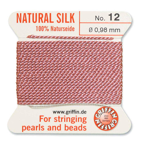 Griffin Silk Bead Cord, Dark Pink, Size 12 (0.98mm) (2m, approx. 6.5 ft)