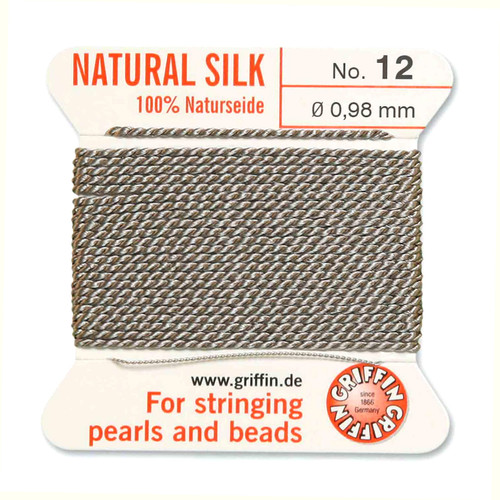 Griffin Silk Bead Cord, Gray, Size 12 (0.98mm) (2m, approx. 6.5 ft)