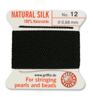 Griffin Silk Bead Cord, Black, Size 12 (0.98mm) (2m, approx. 6.5 ft)
