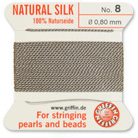 Griffin Silk Bead Cord, Gray, Size 8 (0.8mm) (2m, approx. 6.5 ft)