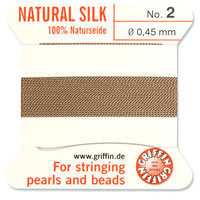 Griffin Silk Bead Cord, Beige, Size 2 (0.45mm) (2m, approx. 6.5 ft)