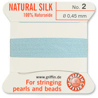 Griffin Silk Bead Cord, Turquoise, Size 2 (0.45mm) (2m, approx. 6.5 ft)