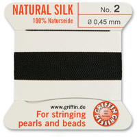 Griffin Silk Bead Cord, Black, Size 2 (0.45mm) (2m, approx. 6.5 ft)