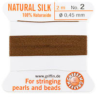Griffin Silk Bead Cord, Brown, Size 2 (0.45mm) (2m, approx. 6.5 ft)