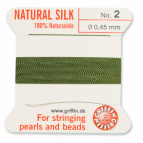 Griffin Silk Bead Cord, Olive, Size 2 (0.45mm) (2m, approx. 6.5 ft)