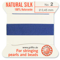 Griffin Silk Bead Cord, Dark Blue, Size 2 (0.45mm) (2m, approx. 6.5 ft)