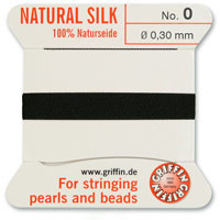 Griffin Silk Bead Cord, Black, Size 0 (0.3mm) (2m, approx. 6.5 ft)