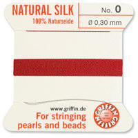 Griffin Silk Bead Cord, Garnet, Size 0 (0.3mm) (2m, approx. 6.5 ft)