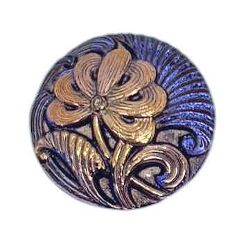 18mm Flower Design, Electric Purple Iridescent Antiqued w/ Gold Paint (Qty: 1)