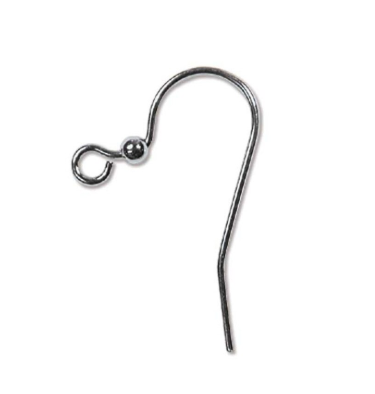 Hook Ear Wires, 25mm w/ 2mm Ball, Black Oxide (Qty: 3 pair)