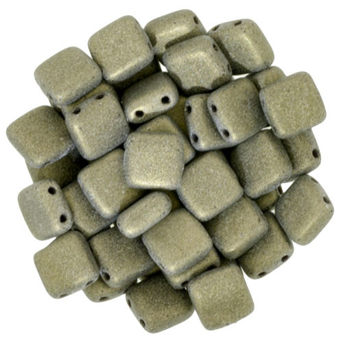 2-Hole Tile Beads, Gold Metallic Suede (Qty: 25)