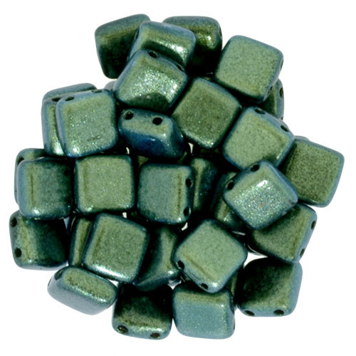 2-Hole Tile Beads, Polychrome Aqua Teal (Qty: 25)