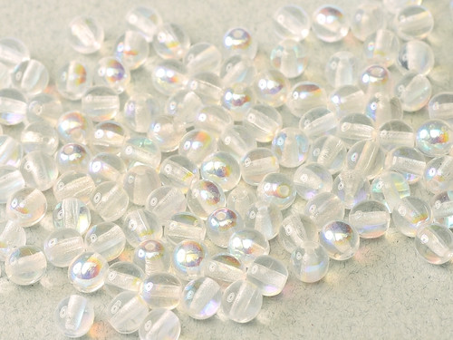 4mm Round Glass Beads, Crystal AB (Qty: 50)