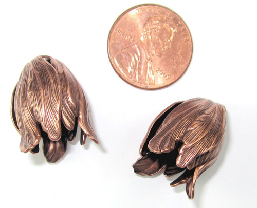 Large Tulip End Caps, Copper-Plated, 15x 20mm (Qty: 2)