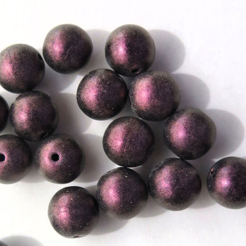 8mm Round Glass Beads, Polychrome Pink Olive (Qty: 25)