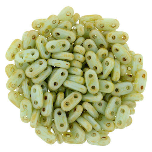 2-Hole Bar Beads, Opaque Pale Turquoise Picasso (10 gr.)