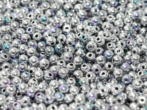 6mm Round Glass Beads, Glittery Silver (Qty: 25)