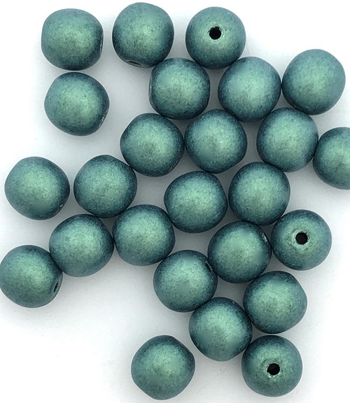6mm Round Glass Beads, Light Green Metallic Suede (Qty: 25)