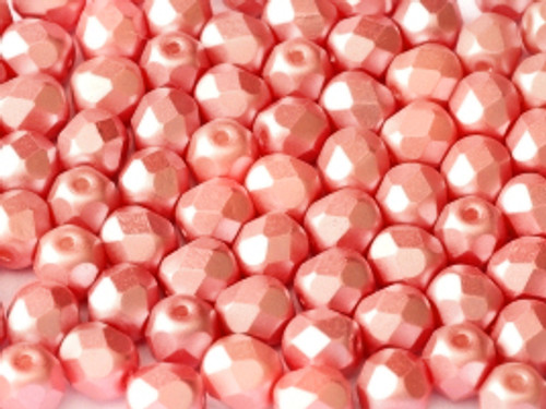 4mm Fire Polish, Pastel Light Coral (Qty: 50)