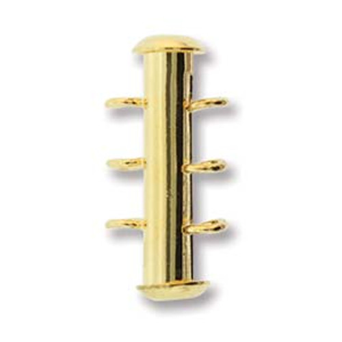 3-Strand Gold-Plated Slide Tube Clasp w/Vertical Loops (Qty: 1)
