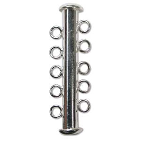 5-Strand Silver-Plated Slide Tube Clasp (32mm) (Qty: 1)