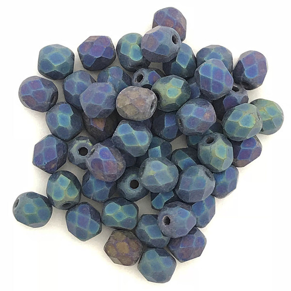 4mm Fire Polish, Matte Blue Iris (Qty: 50)